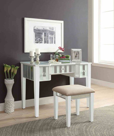 Joyce Transitional Vanity with Mirror & Padded Stool - Storage Drawers in Silver or White – Silver & White, view 3
