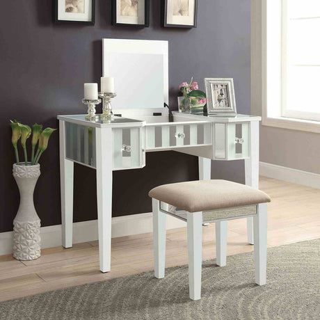 Joyce Transitional Vanity with Mirror & Padded Stool - White