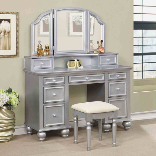 Athy Transitional Vanity Set with Stool - 3-Sided Mirror & Storage Drawers