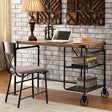 Olga Industrial Desk with Wire Shelving & Caster Wheel Accents - 