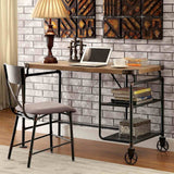 Olga Industrial Desk with Wire Shelving & Caster Wheel Accents - 
