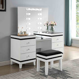 Madonna Contemporary Lighted Vanity with Tri-Fold Mirror & Stool - 