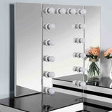 Madonna Contemporary Lighted Vanity with Tri-Fold Mirror & Stool - White & Black Two-Tone – White & Black, view 3