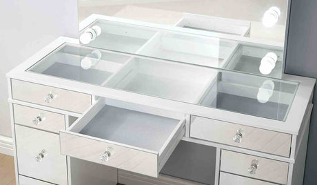 Margret Glam Vanity Set with Lighted Mirror & Stool - USB Outlet & Beveled Glass Top in White & Gray – White & Gray, view 3