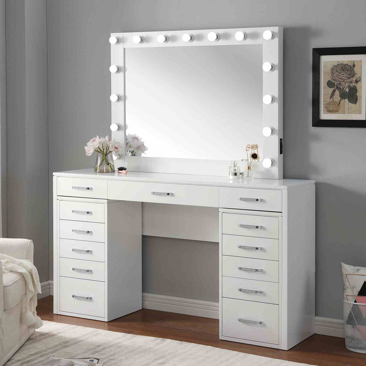 Aphrodite Glam Vanity Desk with Mirror & Multiple Drawers - 