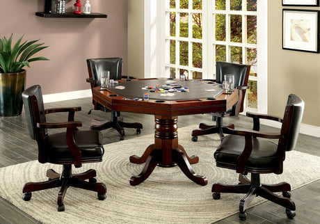 Rowan 48" Convertible Game & Dining Table, Set & Arm Chair - Cup Holders & Pedestal Base in Cherry – Brown, view 4