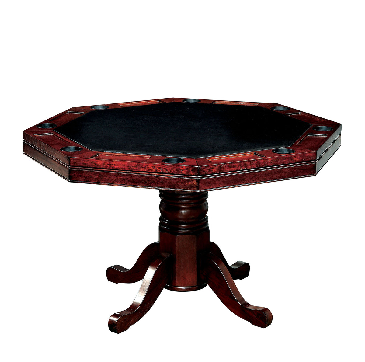 Rowan 48" Convertible Game & Dining Table, Set & Arm Chair - Cup Holders & Pedestal Base in Cherry – Brown, view 3