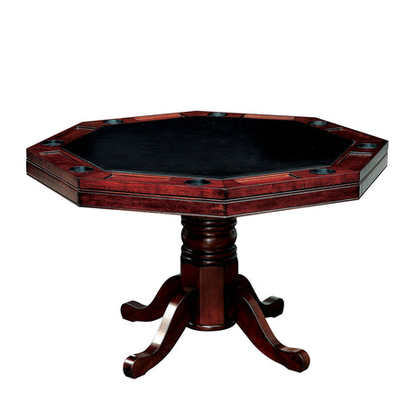 Rowan 48" Convertible Game & Dining Table, Set & Arm Chair - Cup Holders & Pedestal Base in Cherry – Brown, view 3