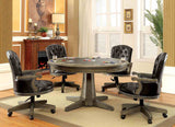 Yelena 54" Round Convertible Game Table, Set & Arm Chair - Cup Holders, Pedestal Base & Casters in Gray – Gray & Black, view 8