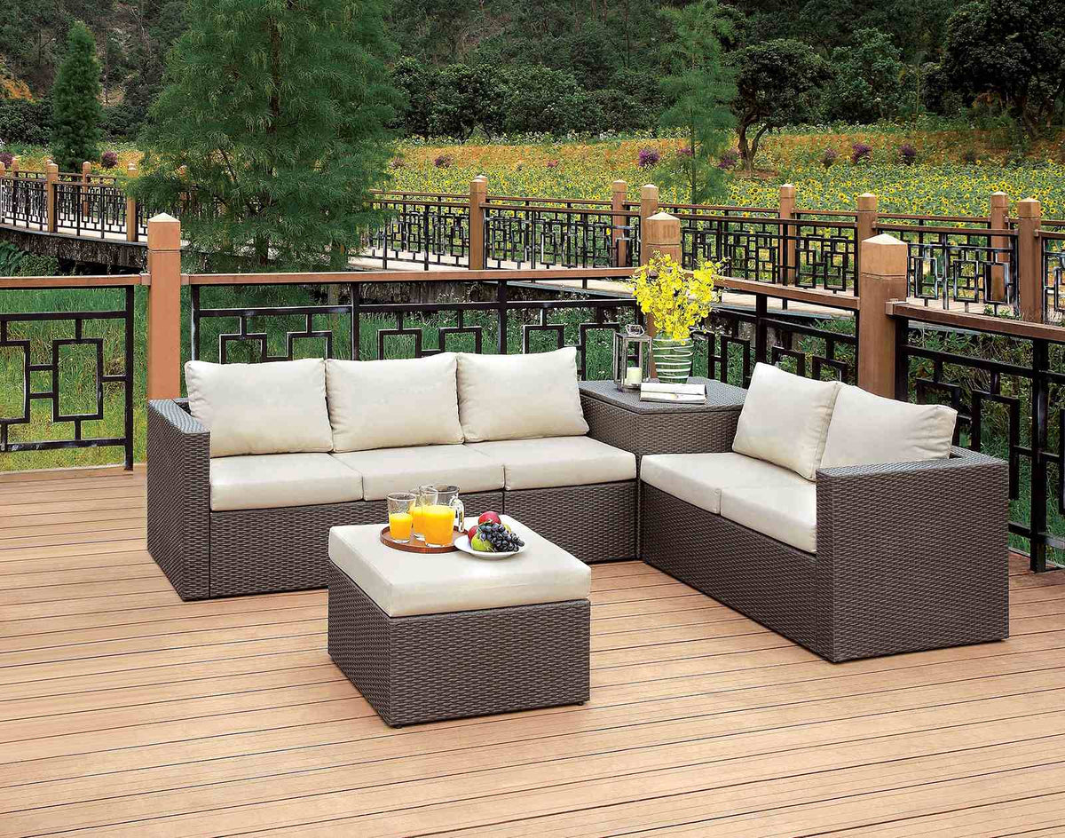 Davina Contemporary 3-Piece Outdoor Patio Sectional Set with Ottoman - 