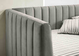 Neoma Contemporary Channel-Tufted Twin Daybed - Light Gray Flannelette with Gold Metal Legs – Gray & Gold, view 2