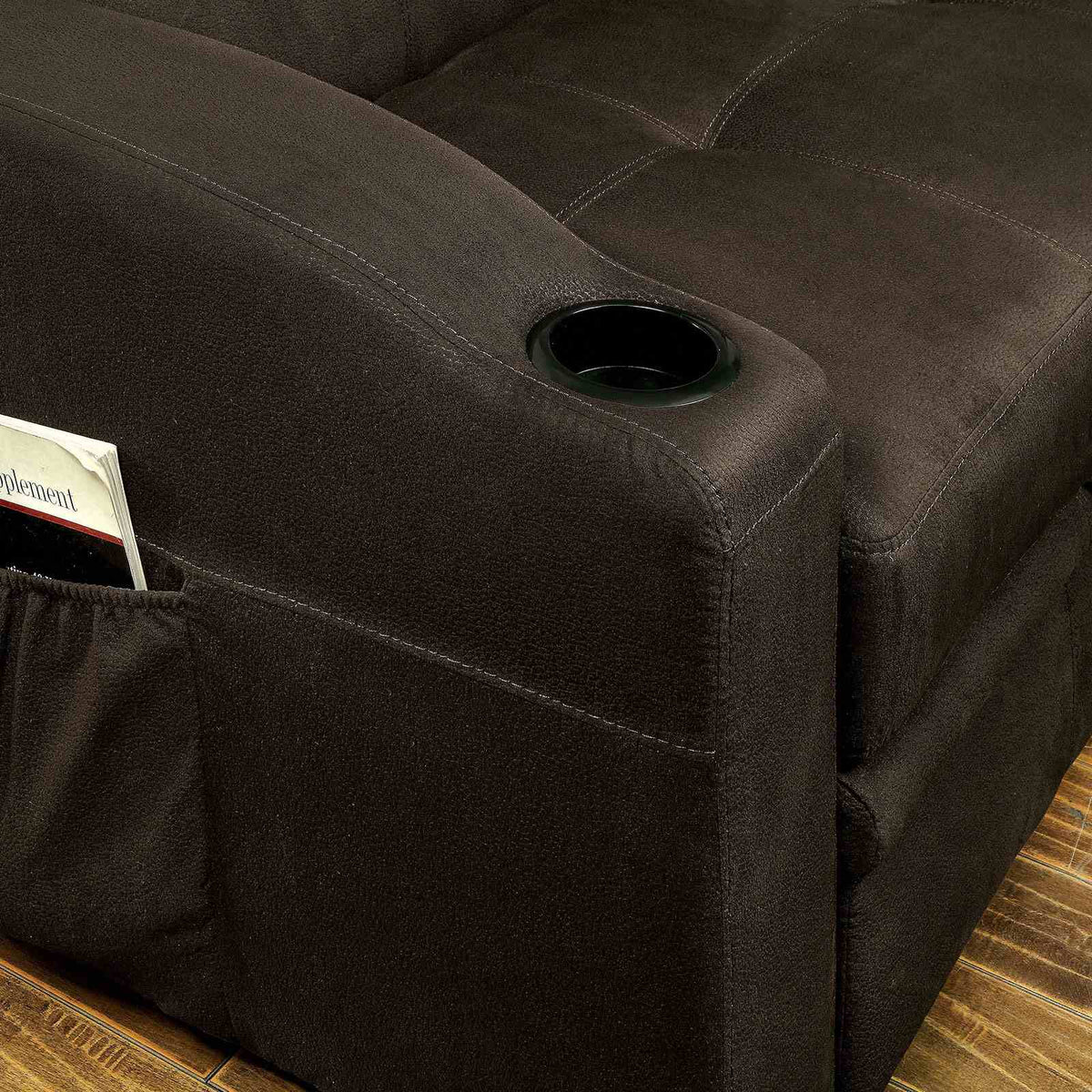 Mavis Button Tufted Futon Sofa Bed with Pull-Out Underseat Base & Cup Holders - Dark Brown – Brown, view 3