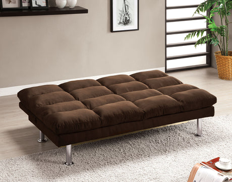 Saratoga Contemporary Futon Sofa Bed - Microfiber with Chrome Legs – Brown & Gray, view 4