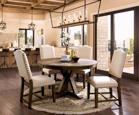 Julia Rustic Dining Collection with Nailhead Trim - Round Table Only (54")