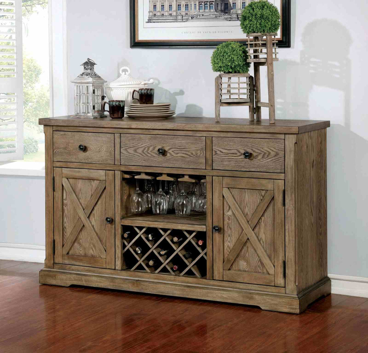 Julia Rustic Dining Collection with Nailhead Trim - Server (60")