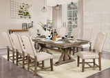 Julia Rustic Dining Collection with Nailhead Trim - Round Pedestal & Extendable Trestle Tables, Chairs & Wine Server in Light Oak – Natural & Beige, view 12