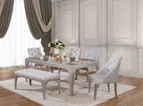 Diocles Transitional 84" Dining Table, Sets & Bench - Antique Mirror Inserts & Button Tufted Nailhead Chairs in Silver Gray – Gray & Silver, view 7