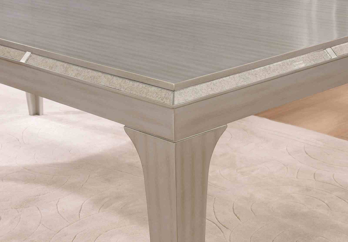 Diocles Transitional 84" Dining Table, Sets & Bench - Antique Mirror Inserts & Button Tufted Nailhead Chairs in Silver Gray – Gray & Silver, view 6