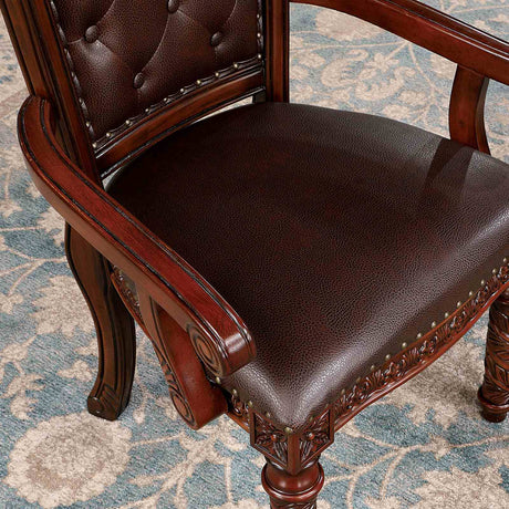 Canyonville Traditional Dining Collection - 120" Extendable Double Pedestal Table, Chairs & Hutch in Brown Cherry – Brown, view 5