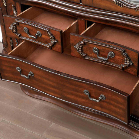 Normandy Traditional Dining Collection - 118.5" Extendable Double Pedestal Table, Chairs & Lighted Hutch in Brown Cherry – Brown & Beige, view 10