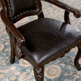 Lombardy Traditional 112" Extendable Trestle Dining Collection - Carved Details, Chairs & Hutch in Walnut – Brown, view 3