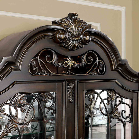 Lombardy Traditional 112" Extendable Trestle Dining Collection - Carved Details, Chairs & Hutch in Walnut – Brown, view 8