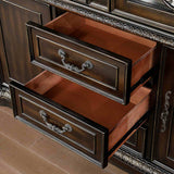 Lombardy Traditional 112" Extendable Trestle Dining Collection - Carved Details, Chairs & Hutch in Walnut – Brown, view 9