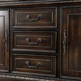 Lombardy Traditional 112" Extendable Trestle Dining Collection - Carved Details, Chairs & Hutch in Walnut – Brown, view 11