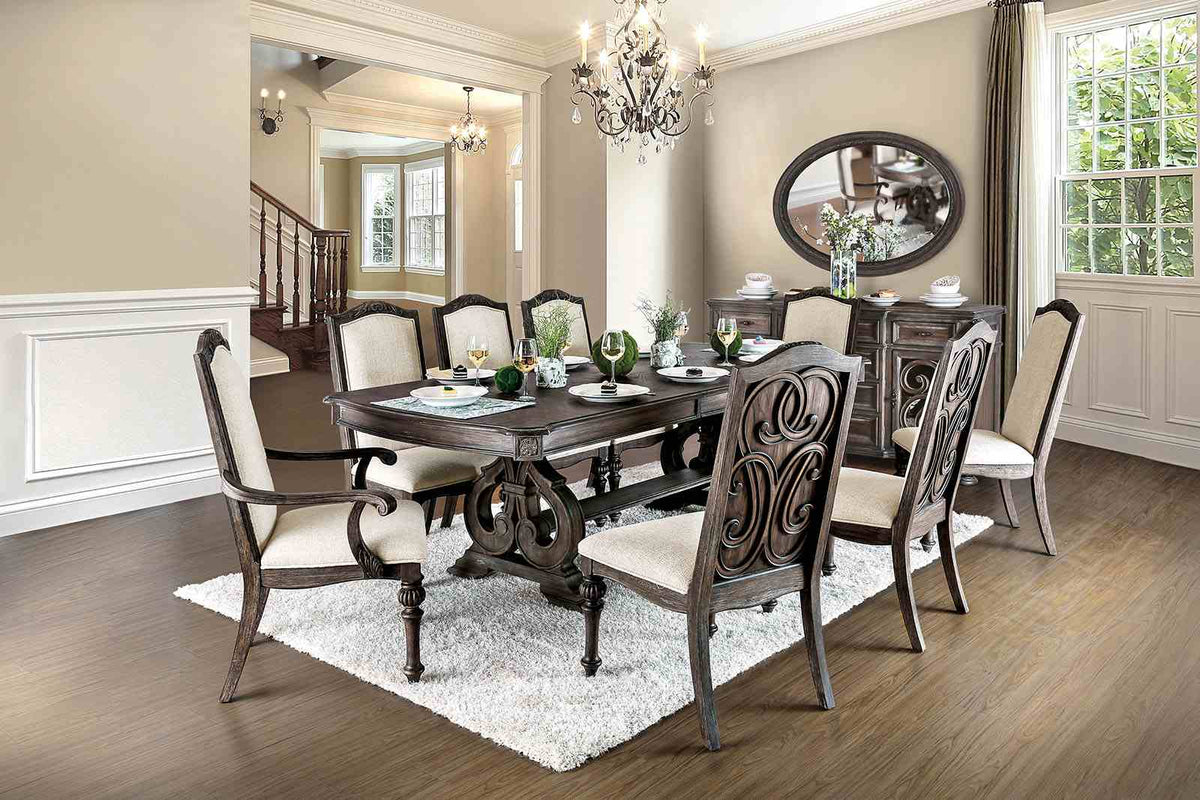 Arcadia Rustic Dining Collection with Wood Inlay - Round & Extendable Tables, Chairs, Server & Oval Mirror in Antique White or Rustic Natural – White & Beige, view 17