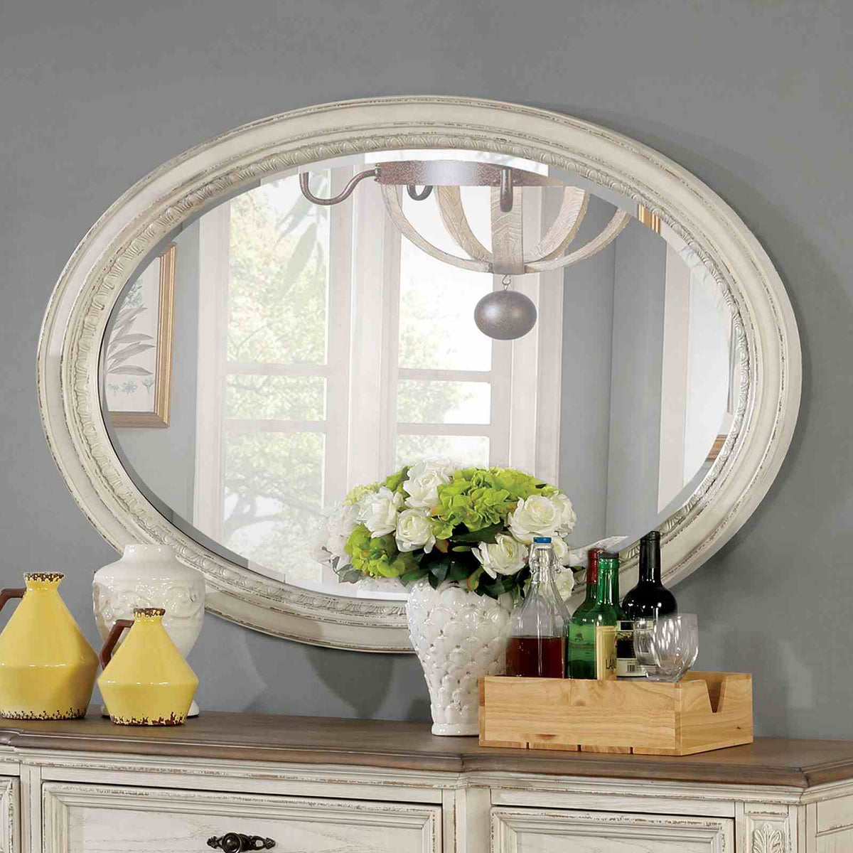 Arcadia Rustic Dining Collection with Wood Inlay - Oval Mirror
