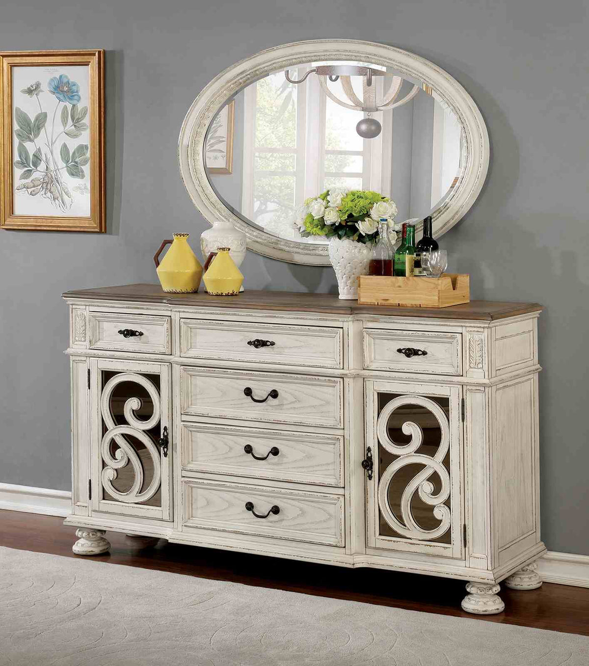 Arcadia Rustic Dining Collection with Wood Inlay - Server
