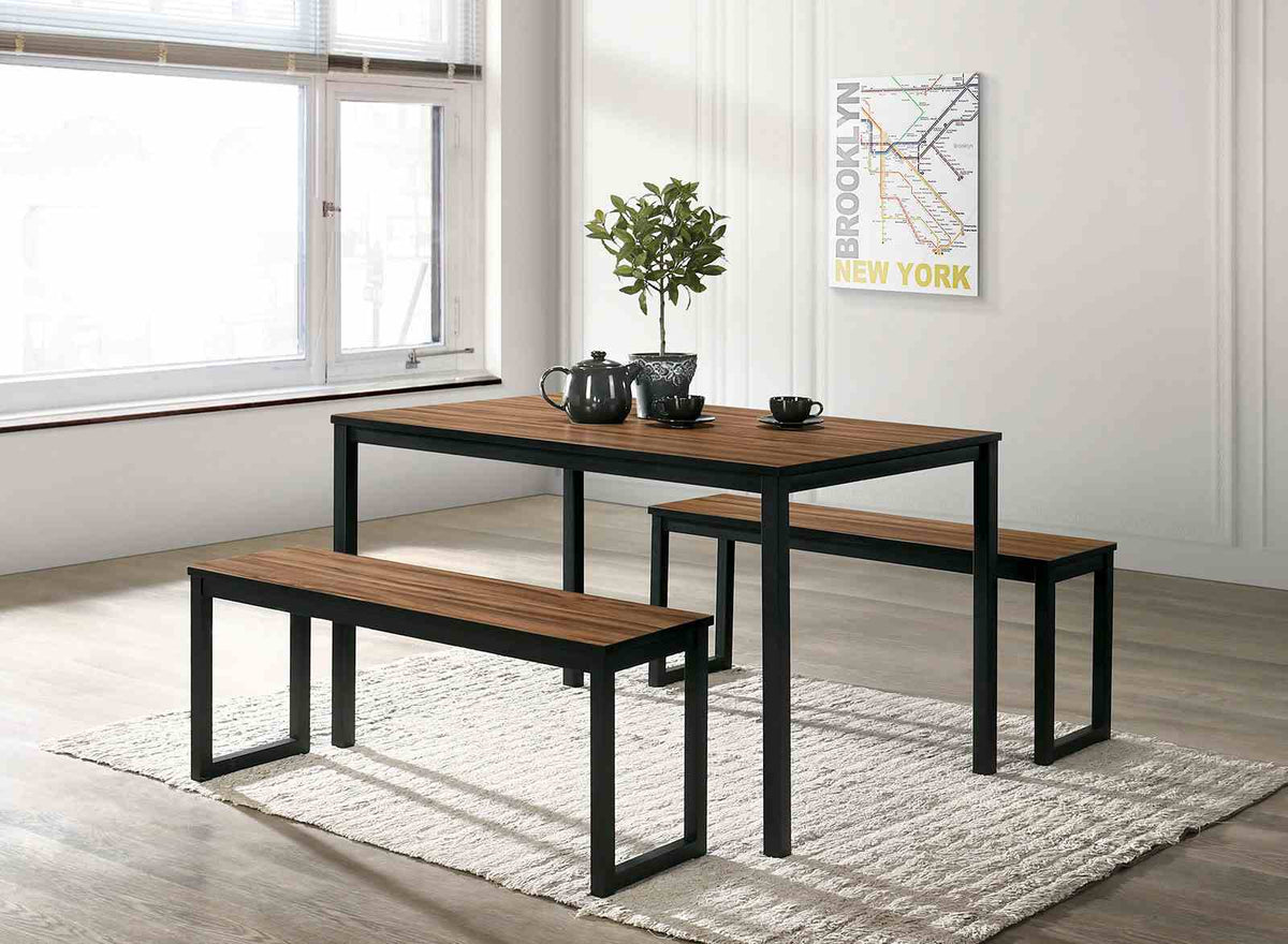 Tripoli Industrial 3-Piece Dining Set with Bench Seating - 