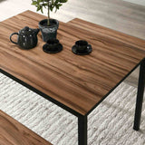 Tripoli Industrial 3-Piece Dining Set with Bench Seating - Metal Legs & Walnut/Black Finish – Brown & Black, view 3