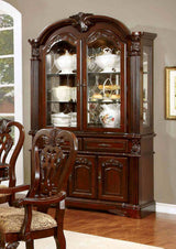 Elana Traditional Dining Collection - Round Pedestal & 89" Extendable Tables, Damask Chairs & Hutch in Brown Cherry – Brown, view 5