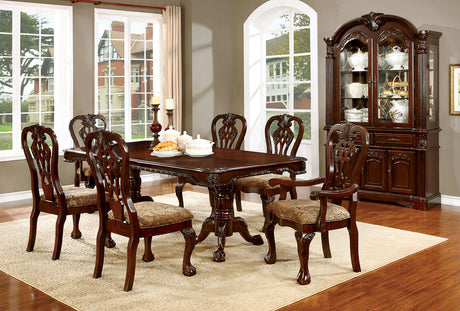 Elana Traditional Dining Collection - Round Pedestal & 89" Extendable Tables, Damask Chairs & Hutch in Brown Cherry – Brown, view 9