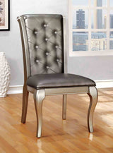 Amina Transitional Dining Tables in Champagne - 48" Round or 84" Extendable with Glass Inserts – Gold & Beige, view 3