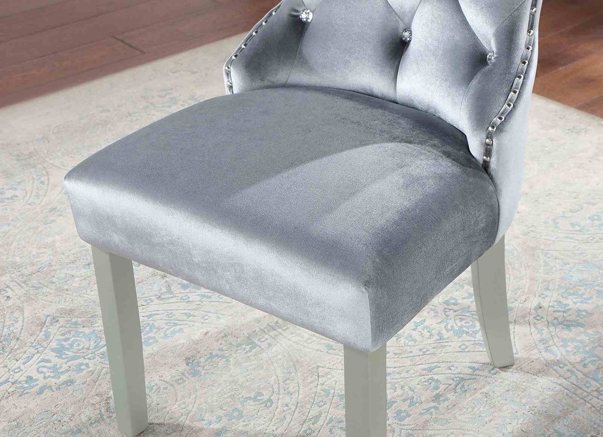 Adalia Glam 90" Extendable Dining Table & Wingback Chairs - Mirror Accents & Silver Finish – Silver & Gray, view 7