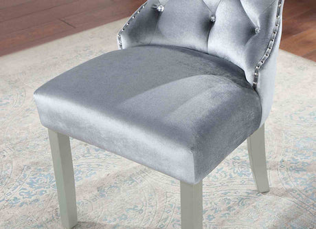 Adalia Glam 90" Extendable Dining Table & Wingback Chairs - Mirror Accents & Silver Finish – Silver & Gray, view 7