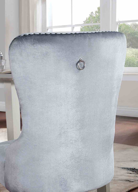 Adalia Glam 90" Extendable Dining Table & Wingback Chairs - Mirror Accents & Silver Finish – Silver & Gray, view 8