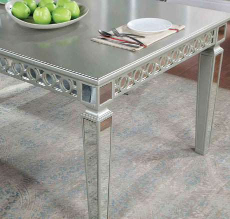 Adalia Glam 90" Extendable Dining Table & Wingback Chairs - Mirror Accents & Silver Finish – Silver & Gray, view 3