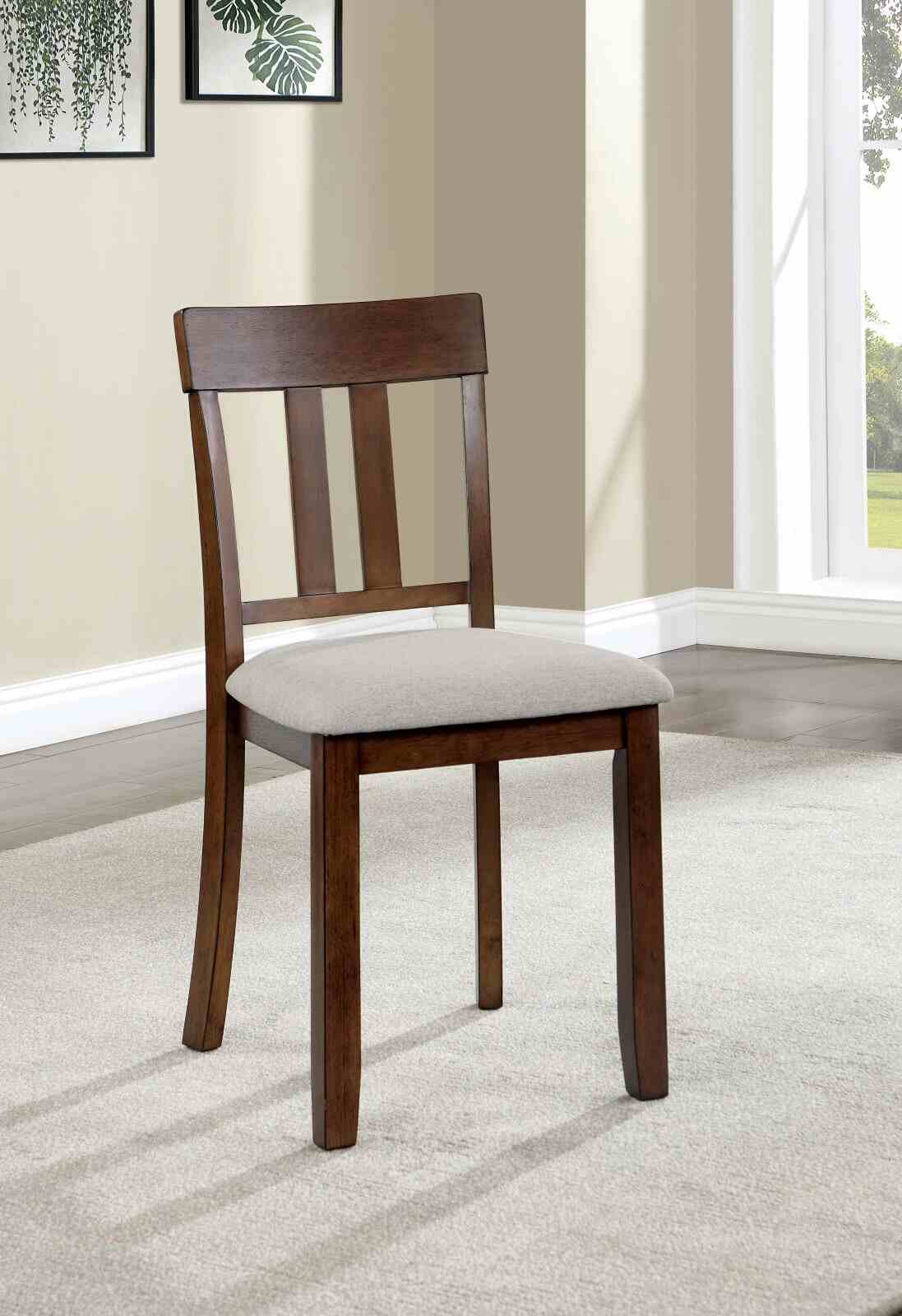 Medford Transitional 7-Piece Dining Set - 60" Rectangular Table & Padded Chairs in Walnut & Beige – Brown & Beige, view 3