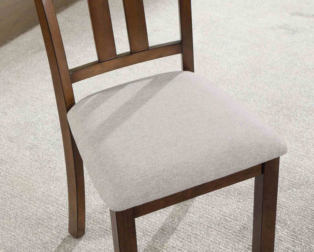 Medford Transitional 7-Piece Dining Set - 60" Rectangular Table & Padded Chairs in Walnut & Beige – Brown & Beige, view 4