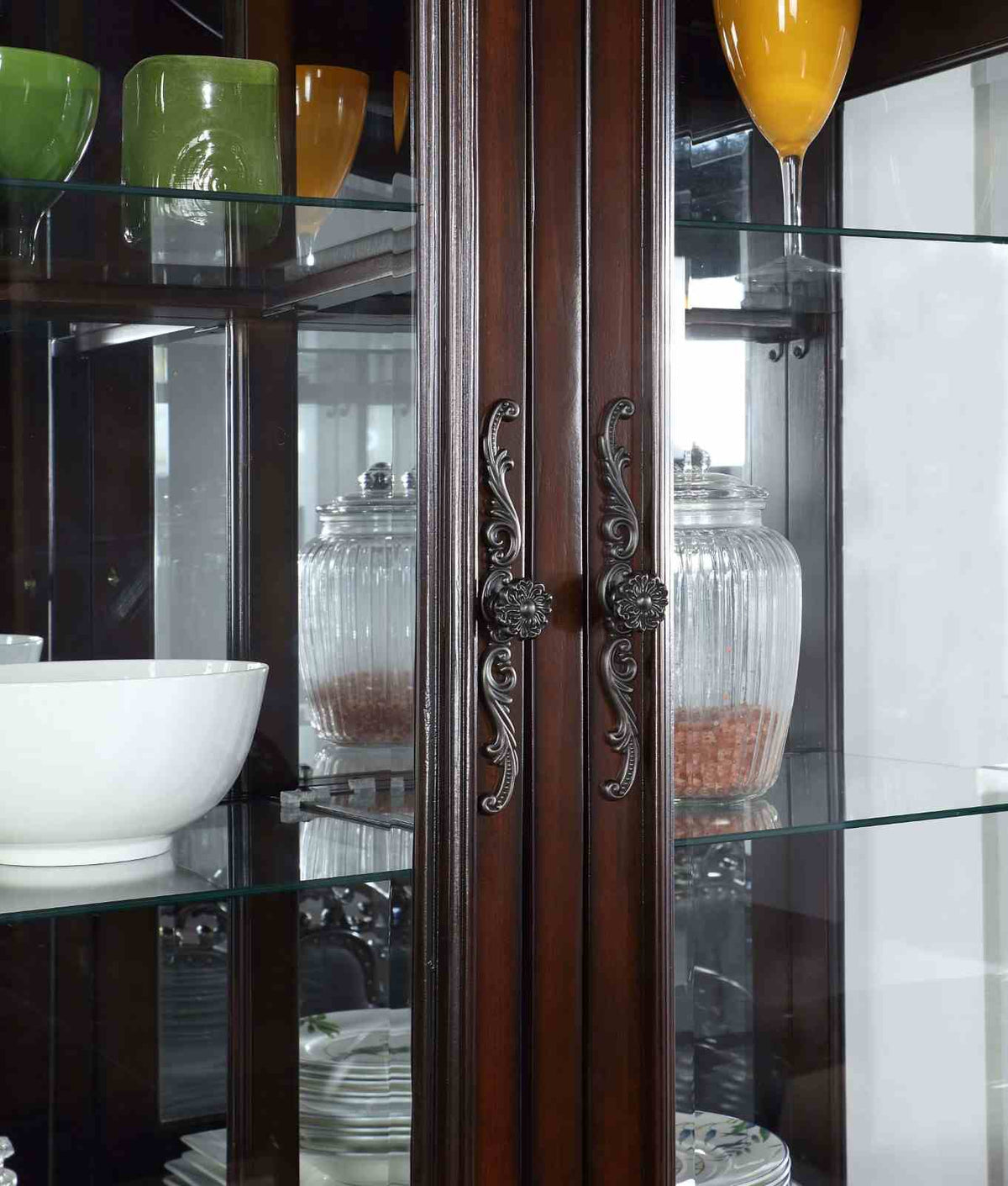 Nouvelle Traditional Dining Collection - 95" Extendable Table, Tufted Chairs & Hutch Buffet in Brown Cherry – Brown, view 9