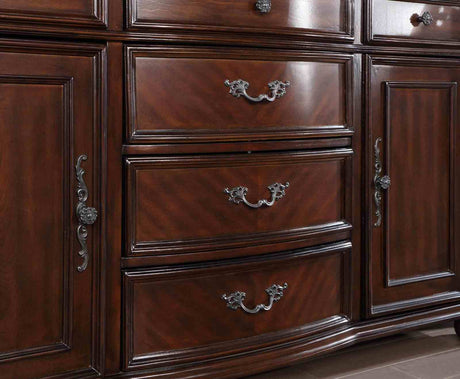 Nouvelle Traditional Dining Collection - 95" Extendable Table, Tufted Chairs & Hutch Buffet in Brown Cherry – Brown, view 11