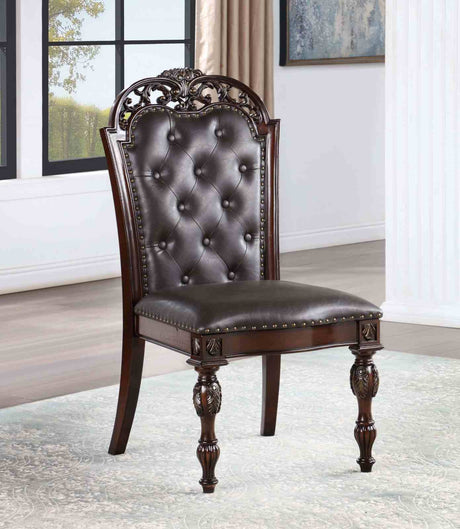 Nouvelle Traditional Dining Collection - 95" Extendable Table, Tufted Chairs & Hutch Buffet in Brown Cherry – Brown, view 5