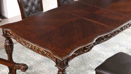Nouvelle Traditional Dining Collection - 95" Extendable Table, Tufted Chairs & Hutch Buffet in Brown Cherry – Brown, view 3