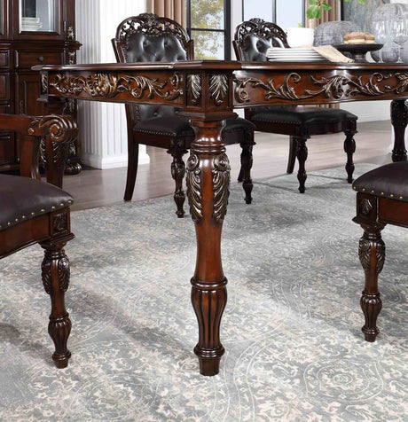 Nouvelle Traditional Dining Collection - 95" Extendable Table, Tufted Chairs & Hutch Buffet in Brown Cherry – Brown, view 4