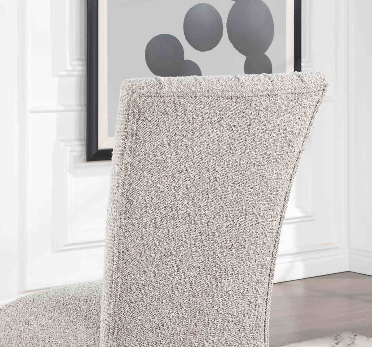 Opheim Contemporary Boucle Dining Chairs, Set of 2 - Vertical Pleated Back & Black Wood Legs in Gray – Gray & Black, view 3