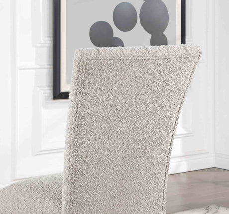 Opheim Contemporary Boucle Dining Chairs, Set of 2 - Vertical Pleated Back & Black Wood Legs in Gray – Gray & Black, view 3