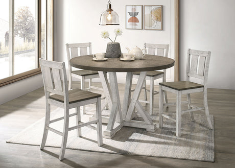 Dakota Rustic Farmhouse 48" Round Counter Height Table, Set & Chairs - Antique White and Ash Brown – White & Brown, view 5